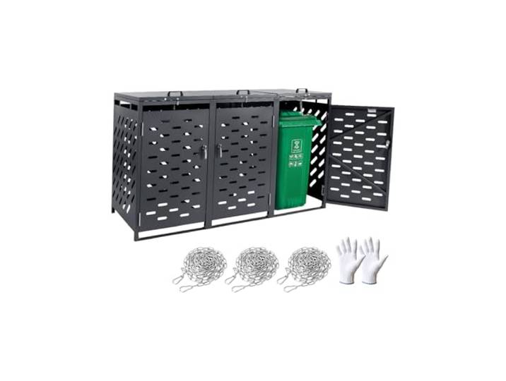 VEVOR Mülltonnenbox, 3 x 240L Mülltonnenhaus, Mülltonnenverkleidung, Mülltonnenverkleidung, abschließbarer Mülltonnen-Aufbewahrungsschuppen, für Mülltonne, Garten, Hinterhof und Terrasse
