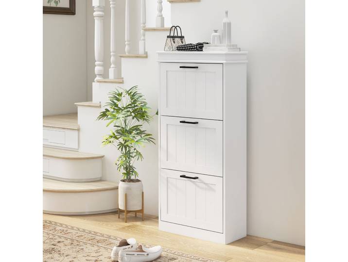 HOMCOM Meuble à Chaussures 3 Portes 15 Paires Blanc