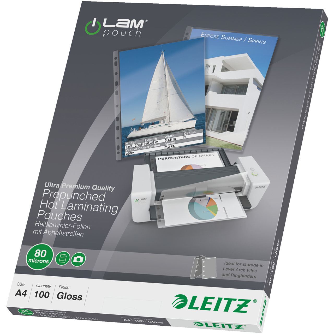 Leitz Laminierfolientasche, DIN A4, Abheftlochung, 160 mic