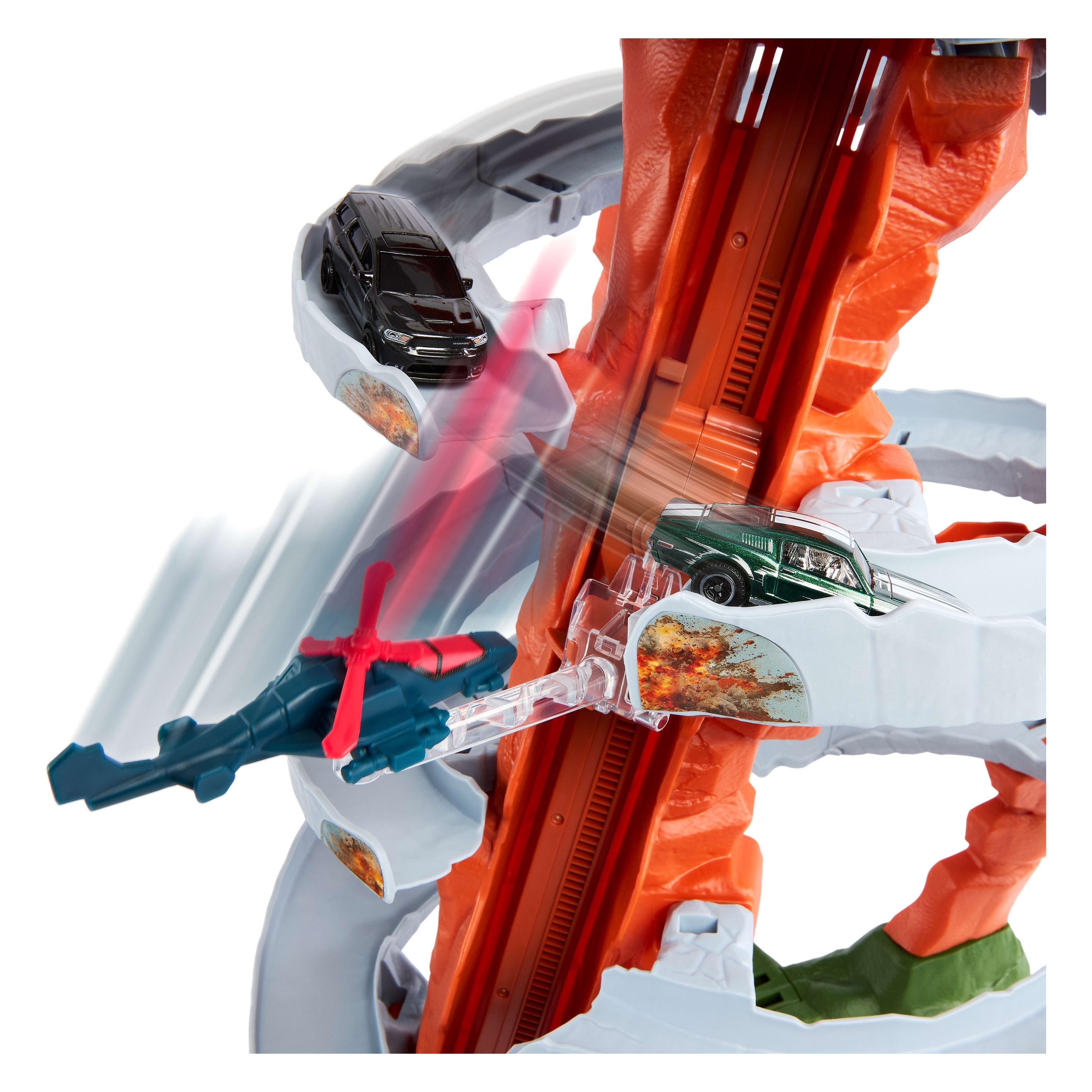 Matchbox The Movie Mission Berg-Escape Spielset mit 2 Spielzeugautos und 1 Helikopter (JMG57)