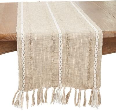 Saro Lifestyle "Contemporary Fringed Striped Woven Table Runner - 16""x72"""