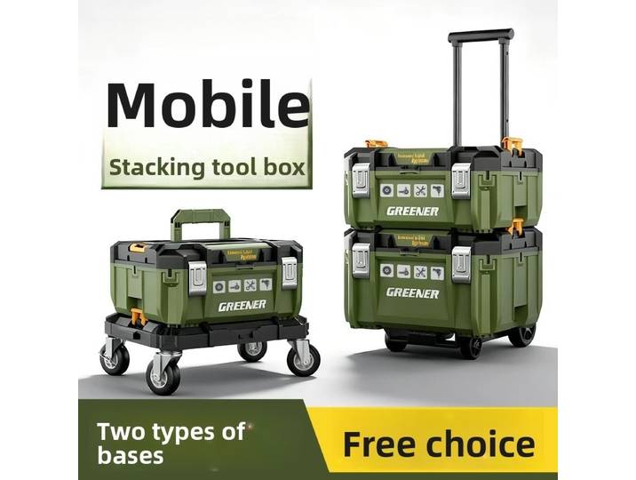 Ensemble de boîtes à outils empilables, grande capacité, avec poignée à roulettes, organisateur multifonction, coffre à outils
