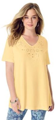 Plus Size Women's Eyelet Swing Tee by Roaman's in Banana (Size 30/32)