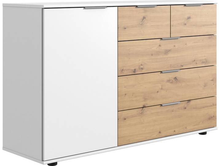 Kombikommode WIMEX Gibraltar , weiß (weiß, artisan, eiche, nachbildung), B:130cm H:83cm T:41cm, Holzwerkstoff, Sideboards, Kombikommode
