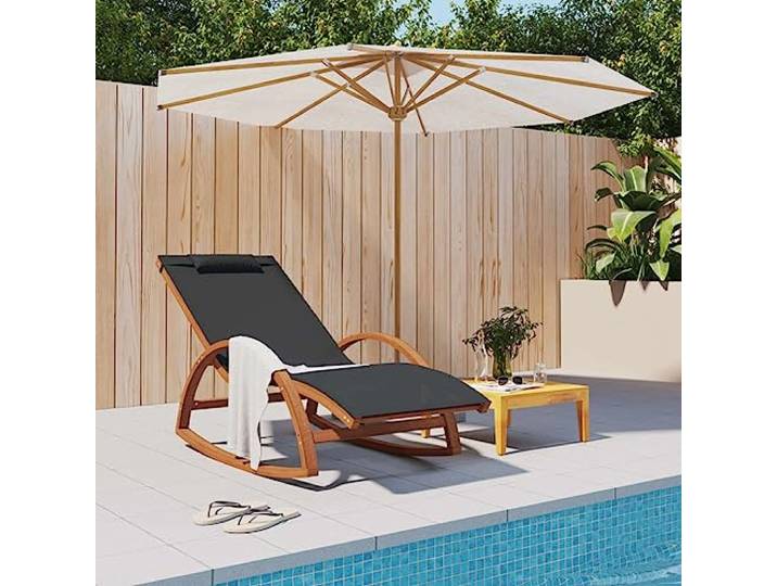 HEFZGDB Schaukelstuhl Grau Textilene und Massivholz Pappel, Outdoor-Schaukelstuhl mit bequemer Rückenlehne und Kissen, ergonomisches Design für entspannende Schaukelbewegung,