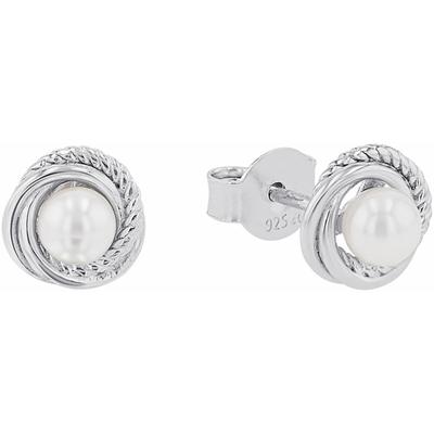 Paar Ohrstecker AMOR "Knoten-Optik", bunt (silberfarben, weiß), Ohrringe, Damen, 8mm, Perlen Silber 925 (Sterlingsilber), Perlen, Silber 925 (Sterlingsilber), mit Muschelkernperle