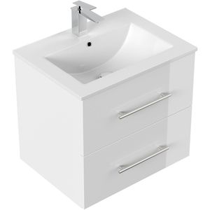 Posseik Waschtisch Homeline 60, hängend, weiß hochglanz, Einsatzwaschbecken aus Keramik, (B/H/T) 61,5 x 55,6 x 46,5 cm