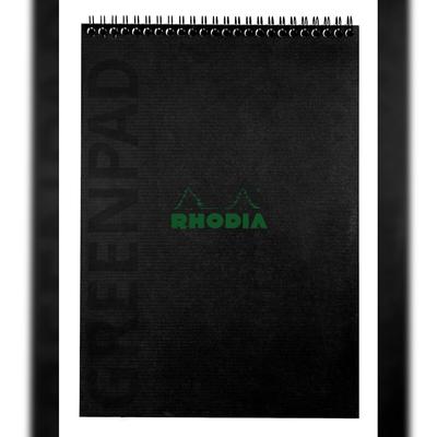 Rhodia 5x Greenpad, Block A4+ mit Doppelspirale aus flexiblem, recycelbarem Recyclingkarton 350 g/m2, 80 Bl, Recyclingpapier 90 g/m2 - Schwarz 119926C