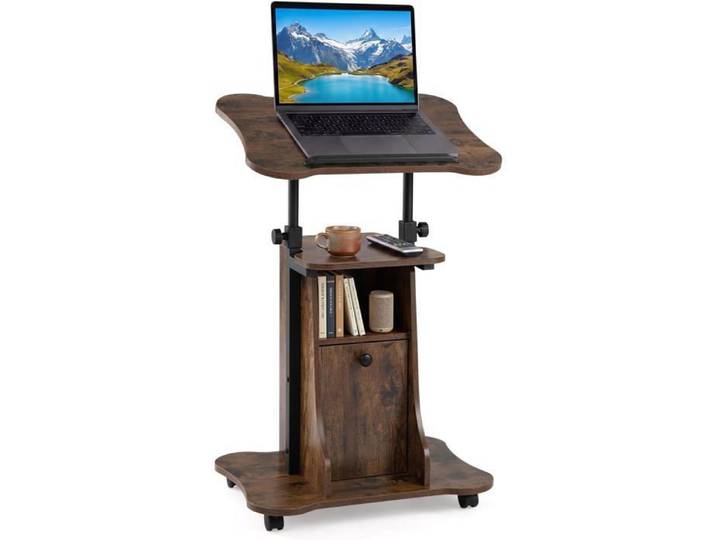 Bureau Relevable COSTWAY Mobile avec Plateau Inclinable 4 Roulettes (2 Freins) Espace Rangement pour Salle de Classe Bureau