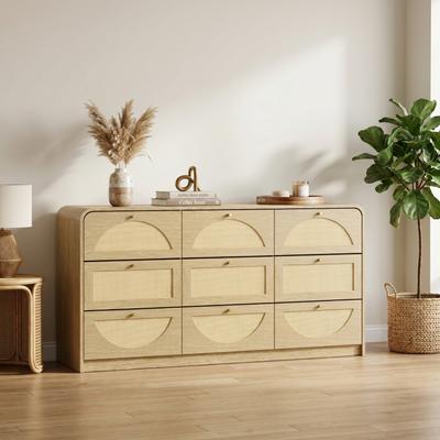 Dovelina 8/9‑Drawer Dresser with Rattan Front Wide Particle Board Chest of Drawers