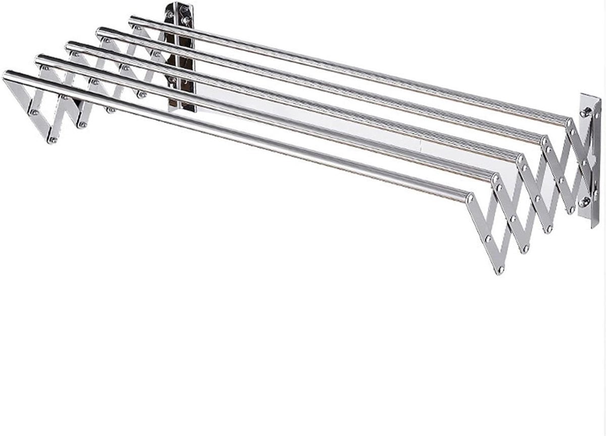 Inklapbaar Wandrek voor Kleding en Wasdroogrek - Zilver - 120 cm uitschuifbaar