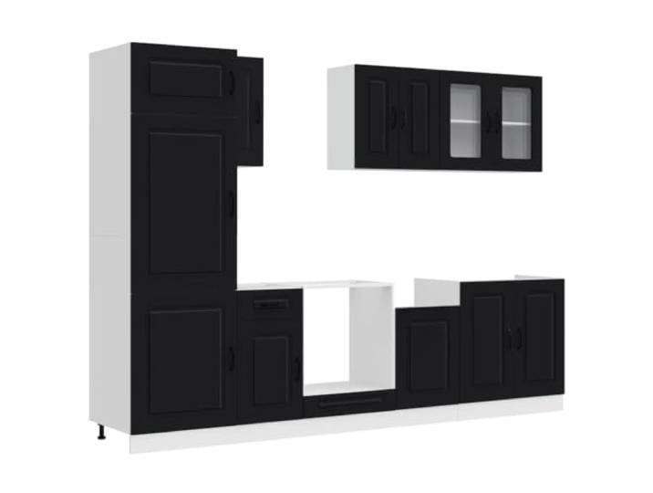 HKTMGDNG 8-tlg. Küchenschrank-Set Kalmar Schwarz Modularer Einbauschrank Großzügiges Modulsystem aus langlebigem Holzwerkstoff mit Glasfenstern für moderne Küchen und Vorratsräume.