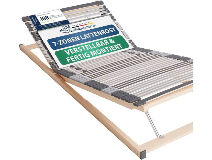 AM Qualitätsmatratzen Ergonomischer 7-Zonen Lattenrost 90x210 cm fertig montiert geliefert verstellbar 44 Federholzleisten Lattenrahmen 90x210