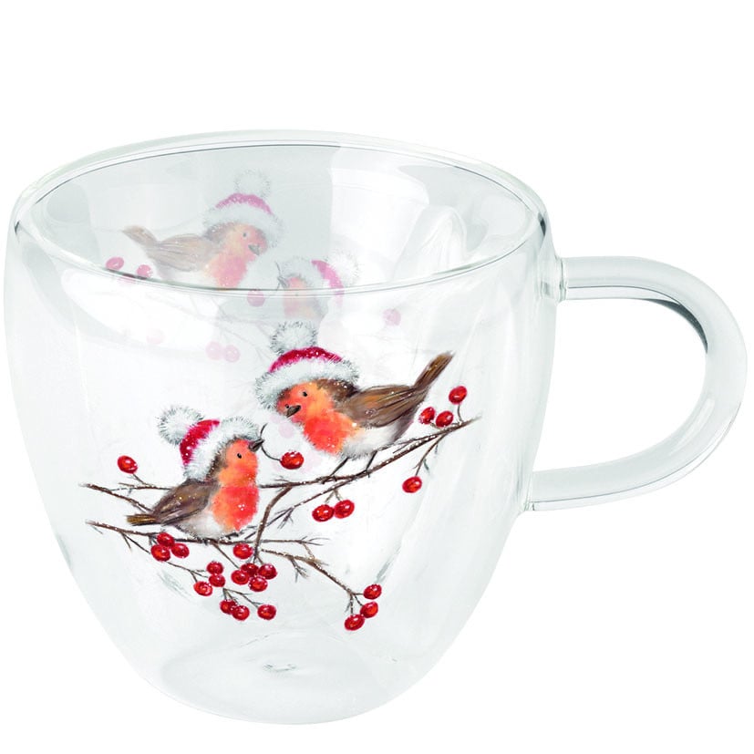 Ambiente Dubbelwandig glas Kerstvogeltjes