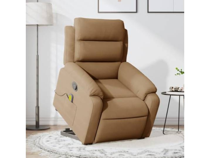 NLQMSU Massagesessel, neigbar, Braun Elektrische Hebefunktion, manuelle Neigung 135 Grad, 6 Vibrationspunkte, Fernbedienung, Seitentasche, Rahmen aus Holz und