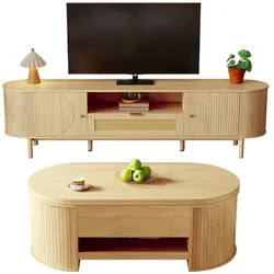 Wohnzimmermöbel-Set 175x50x36 cm mit höhenverstellbarem Couchtisch und TV-Schrank – Natur-Optik, Stauraum und moderne Funktionalität