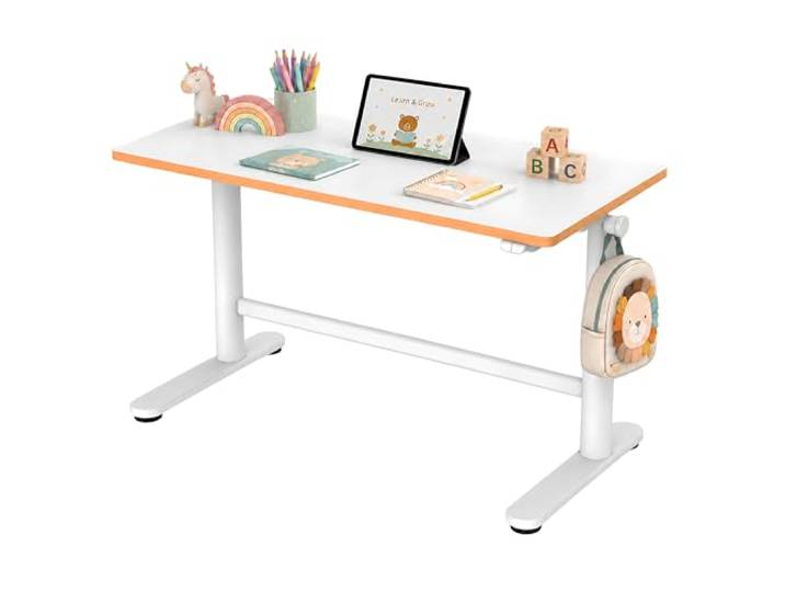 Spacetronik Elektrischer Kinderschreibtisch Höhenverstellbar 100x50 cm Schreibtisch für Kinder mit Antikollisionssystem, Taschenhaken, abgerundeten Ecken, Weiß