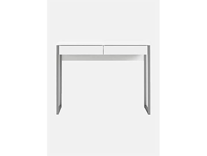 Linearer Schreibtisch mit zwei Schubladen, weiße Farbe, Maße 101 x 76,5 x 40 cm