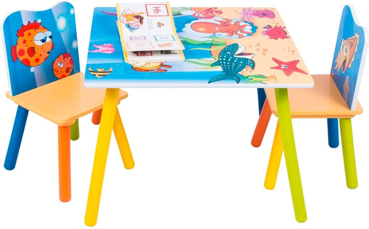 Happyment Kindertafel met 2 Stoeltjes - Speeltafel en Kinderbureau - Vissen