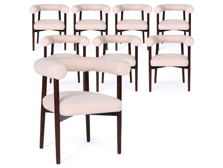 MENZZO Lot de 8 chaises style scandinave chic Bringo Bois foncé et Tissu bouclette Beige