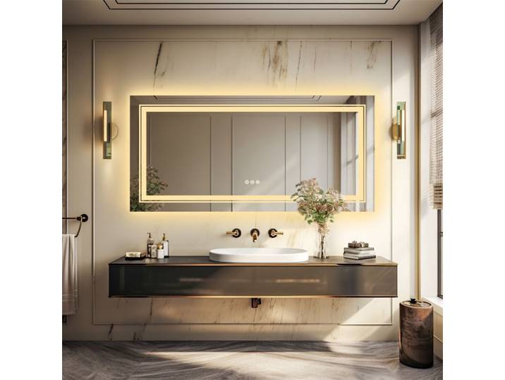 LUVODI Miroir Salle de Bain LED Miroir Mural Rectangulaire Lumineux 100x60cm Anti buee avec Eclairage Interrupteur Tactile