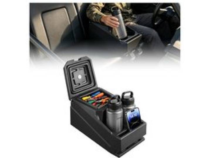 VEVOR Staufachbox Mittelkonsole für Polaris Ranger & Can-Am Defender 17–26, Abschließbare Aufbewahrungsbox aus HDPE mit Getränkehalter und Handyhalterung, Innenliegenden Abflusslöchern, Schwarz
