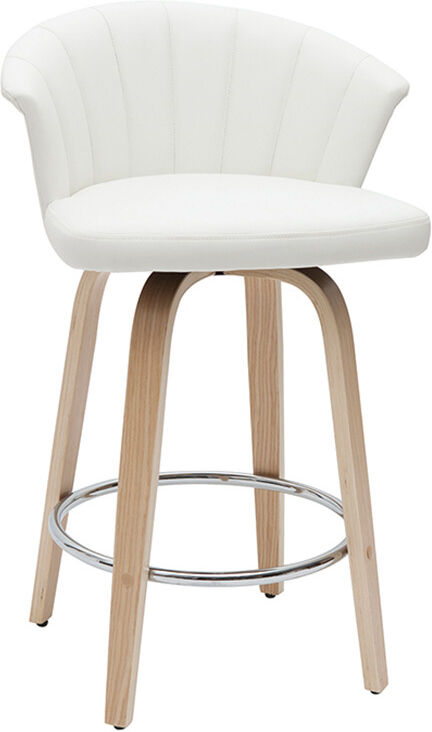 Miliboo Design-Barhocker drehbar weiß und helles Holz H65 cm ALBIN