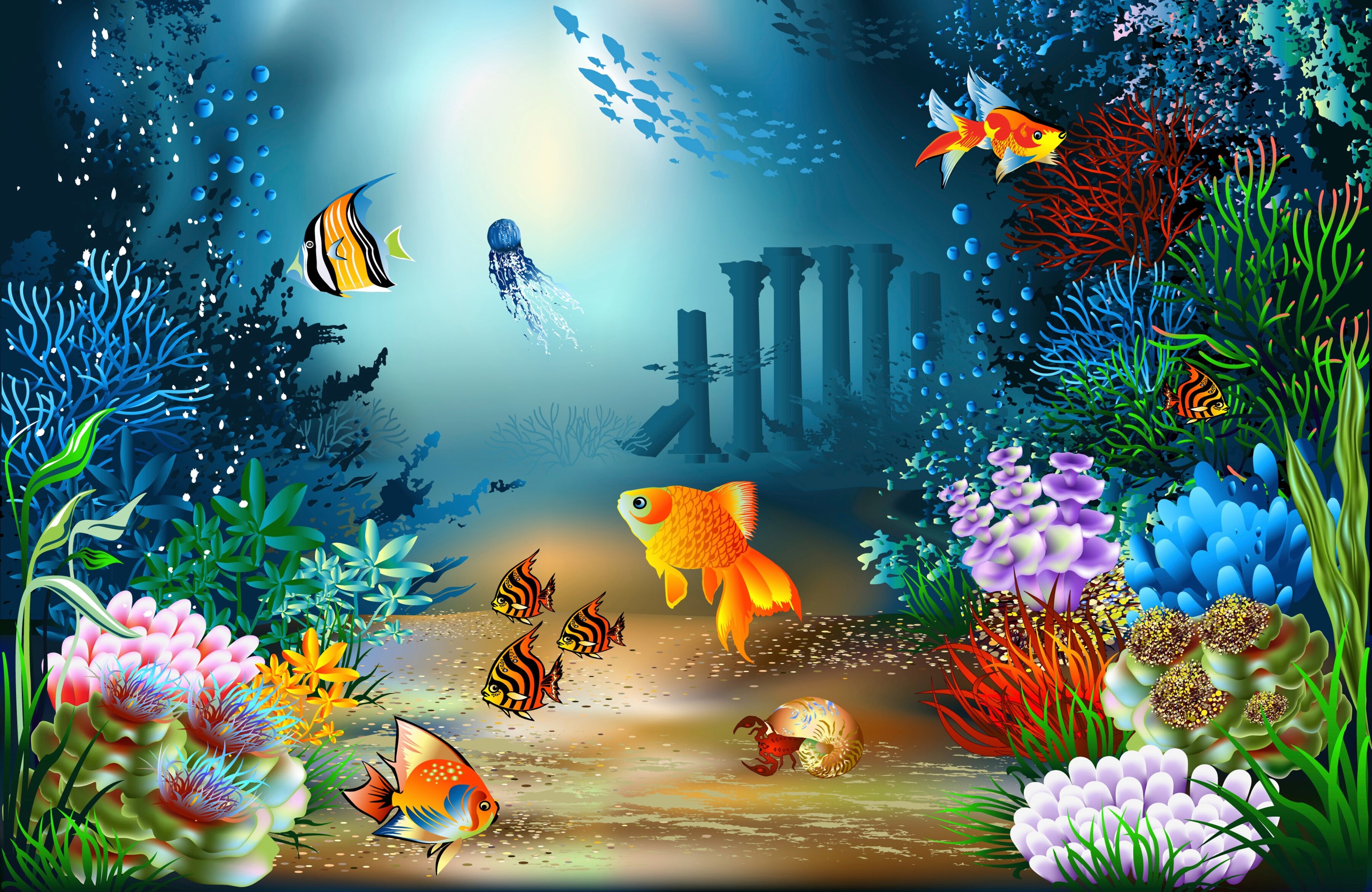 Fototapete PAPERMOON "FISCHE-OZEAN SEE MEER FISCH KORALLEN RIFF WANDBILD XXL", bunt, B:2m L:1,49m, Vlies, Tapeten, Fototapete