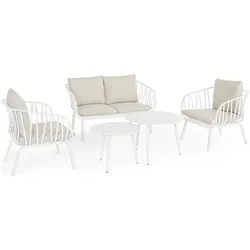 5er Garten-Set Nixie - Metall Weiß, Polyester-Stoff Beige