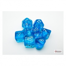 Chessex Würfel - Lab Dice - Translucent Tropical Blue white (7+1 Würfelset-Tube) 293614