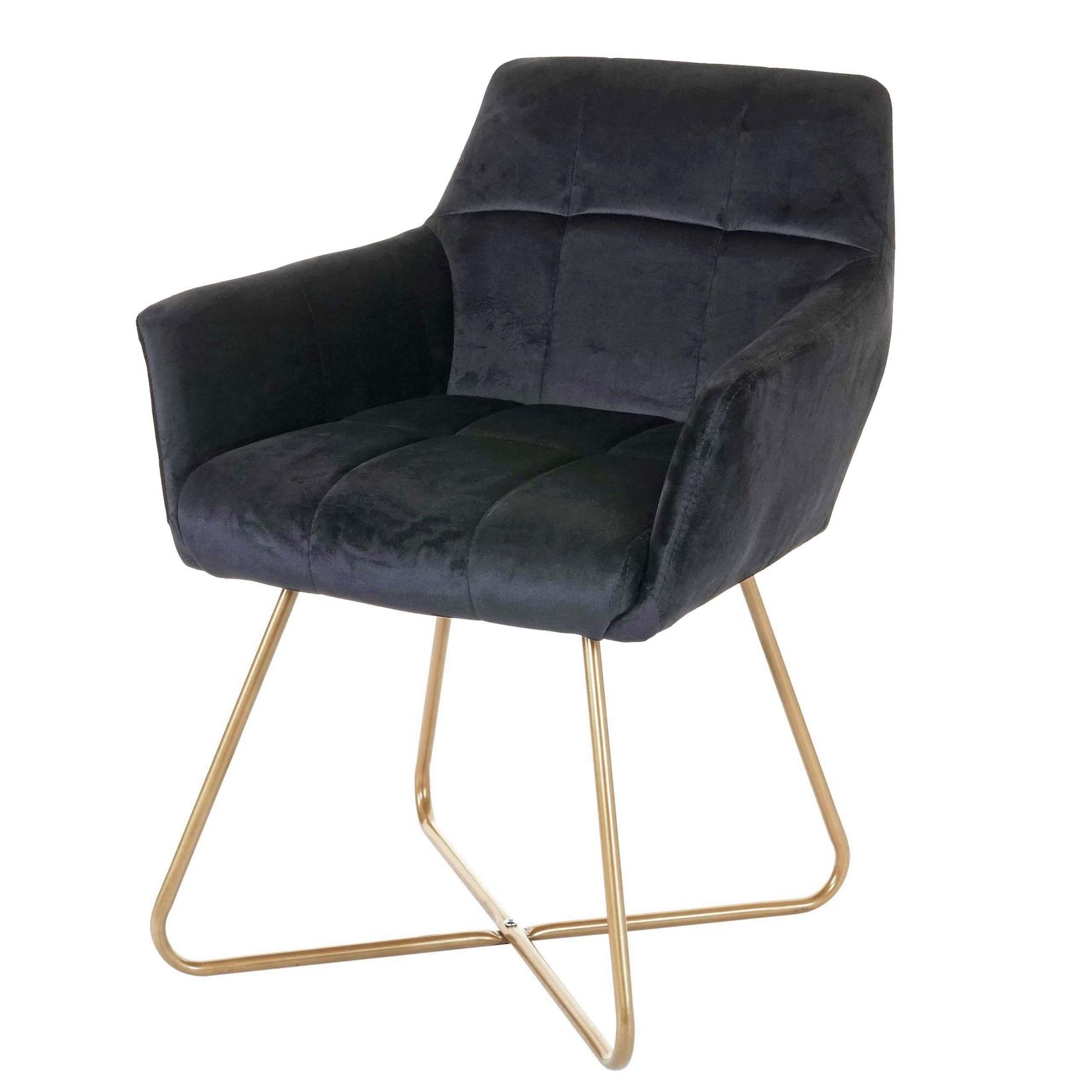Esszimmerstuhl MCW-F37, Stuhl Küchenstuhl, Retro Design Samt goldene Füße ~ schwarz