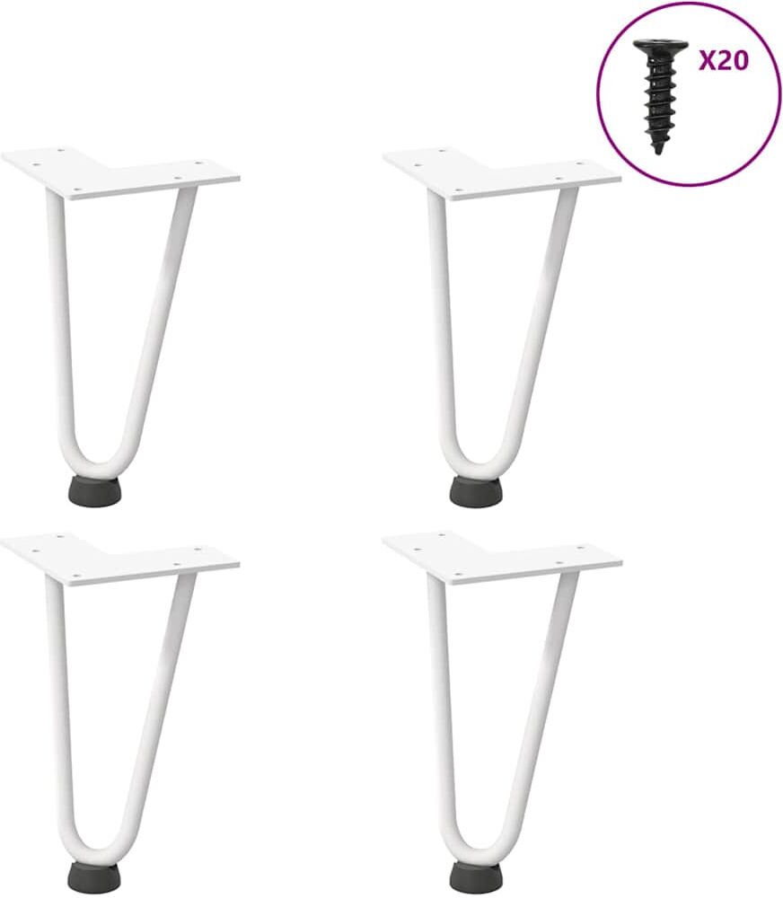 vidaXL Pieds en épingle à cheveux pour table basse 4 pièces blanc 20cm