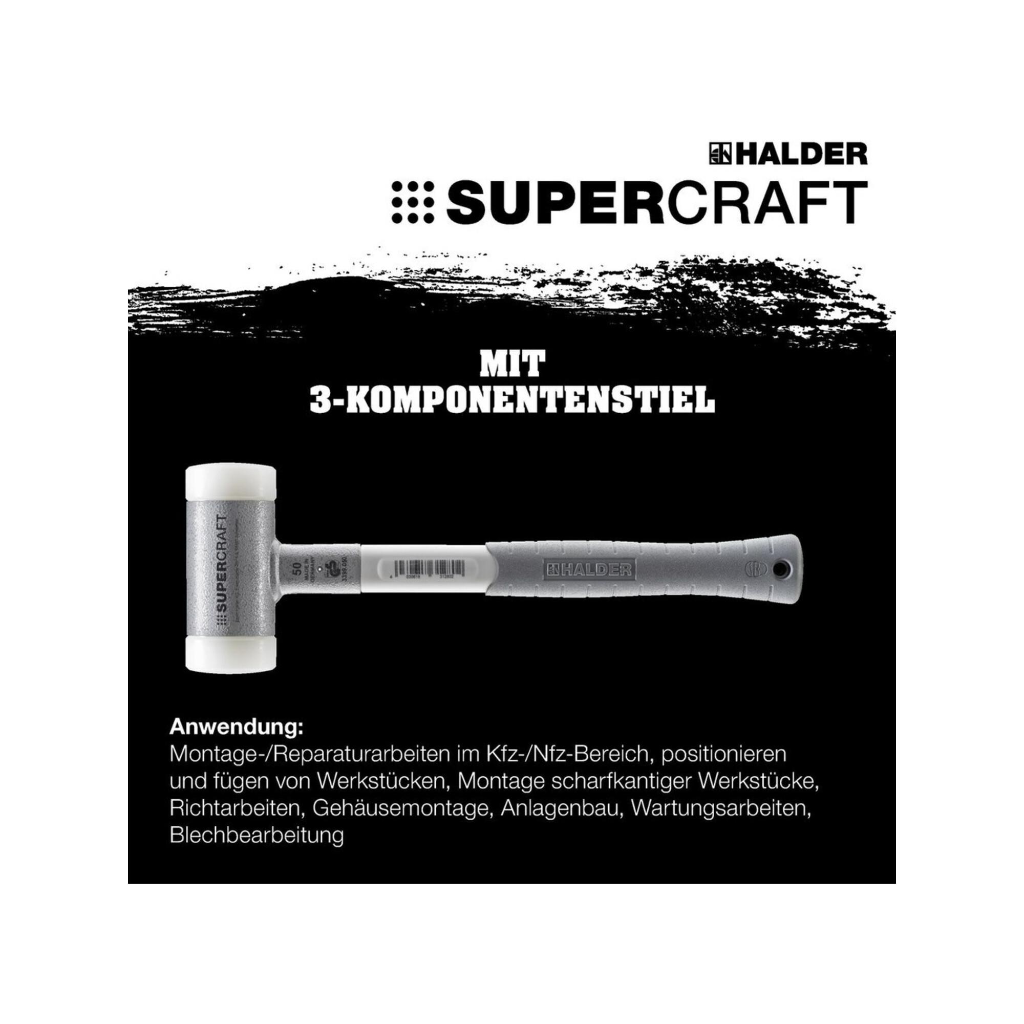 HALDER NORM+TECHNIK Rückschlagfreier Hammer mit 3-Komponentenstiel, Hammerkopf-⌀: 50mm (3399.050)