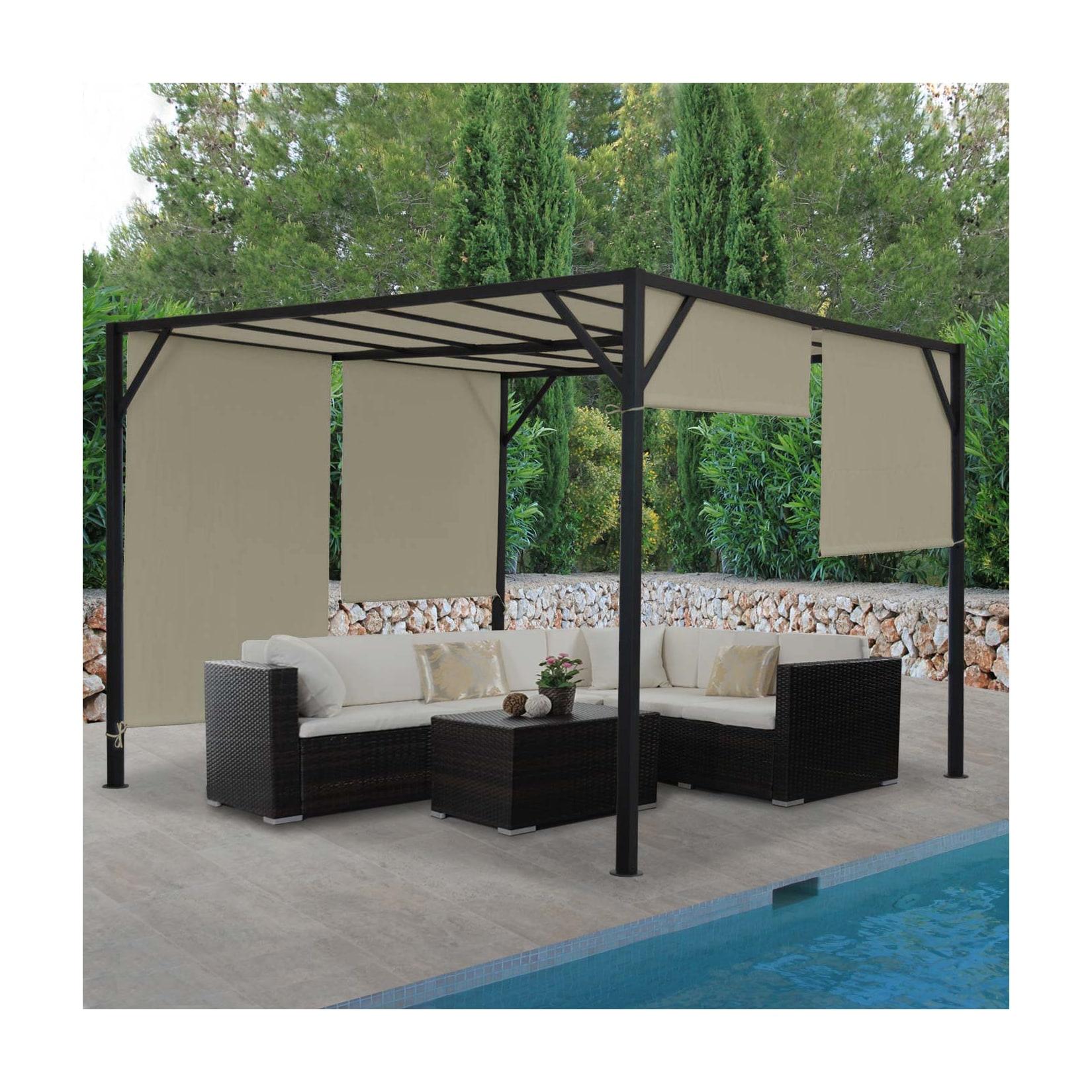 Pergola Beja, Garten Pavillon Terrassenüberdachung, stabiles 6cm-Stahl-Gestell + Schiebedach taupe ~ 3x3m