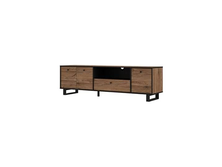 FORTE SEWILL TV Unterschrank mit 3 Türen und 1 Schublade, Holzwerkstoff, Colonialeiche / Schwarz, 180.8 x 52.8 x 42 cm