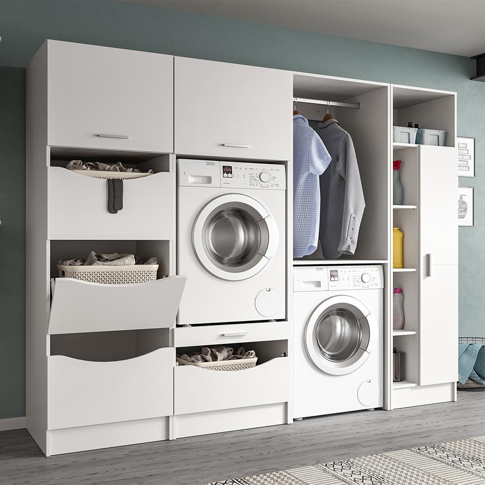 Waschmaschinenumbau-Set in weiß, 4-teilig mit Platz für 1 Waschmaschine - FIASTRA-158