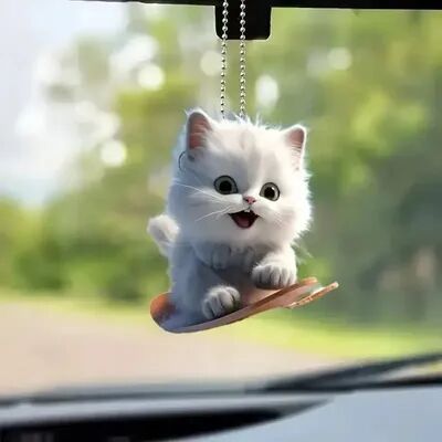 Of Wheels Deals Car Interior Accessory, Fun Animal Cat Pendant With Chain, Realistic Rearview Mirror Hanging Ornament style 6