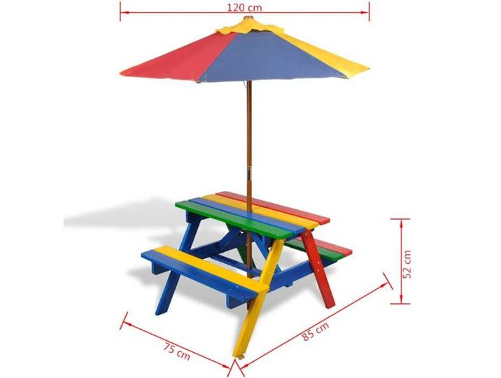 Table Balcon/Terrasse Multicolore - Magnifique Table et bancs de pique-nique élégante - VENDUE SEULE - avec parasol pour enfants Boi