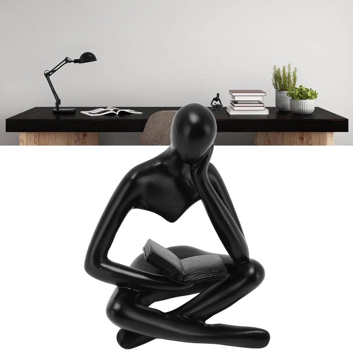 Abstracte Lezen Standbeeld, Houten Zittend Beeld voor Woonkamer Decoratie en Moderne Kunst Ornamenten