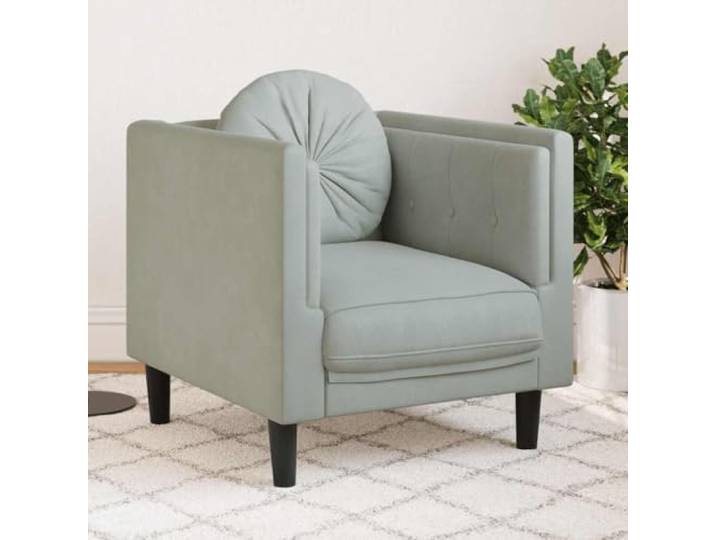 HEFZGDB Heller Grauer Samt Sessel mit Kissen – Weicher Velours Stoff und Dicke Polsterung für Optimalen Komfort, Stabile Beine und Modernes Design für Wohnzimmer