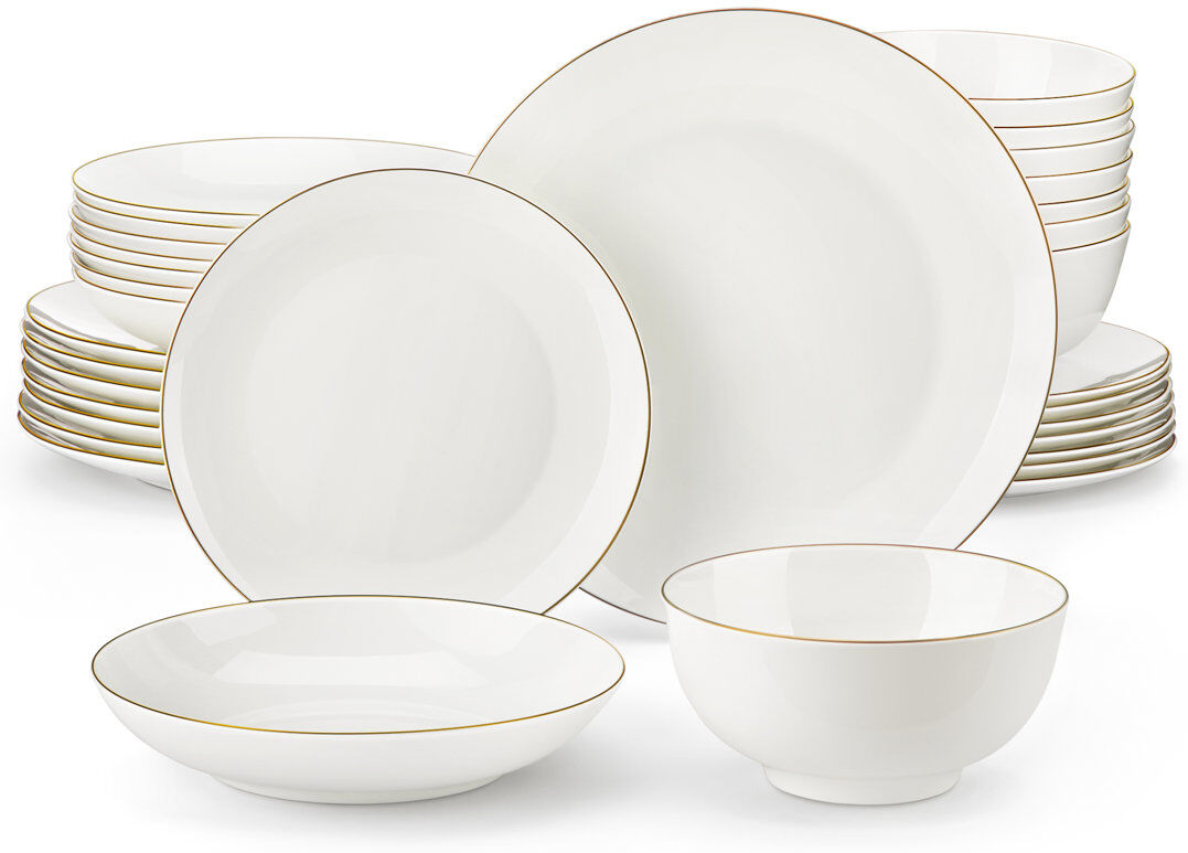 MALACASA 32 Piece Bone China Dinnerware Set, Service for 8 Gold;White 32