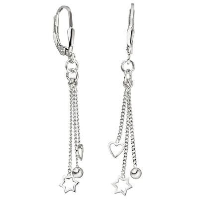 Paar Ohrhänger JOBO "Ohrringe Herz Stern Kugel", silber (silber 925), Ohrringe, Damen, Silber 925 (Sterlingsilber), 925 Silber