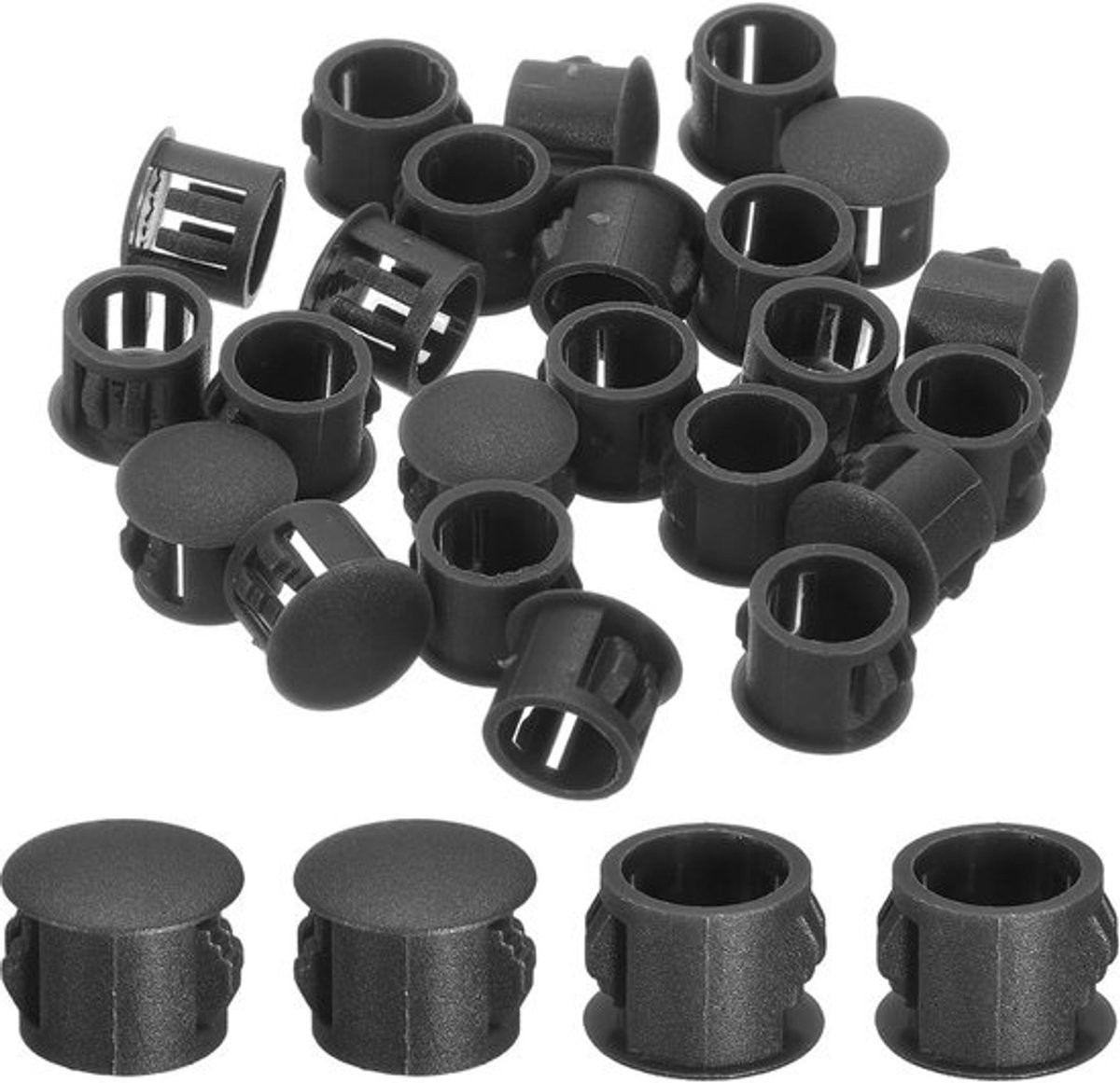 Zwarte nylon blinddoppen voor het afwerken van boorgaten in meubels, diameter: 11 mm