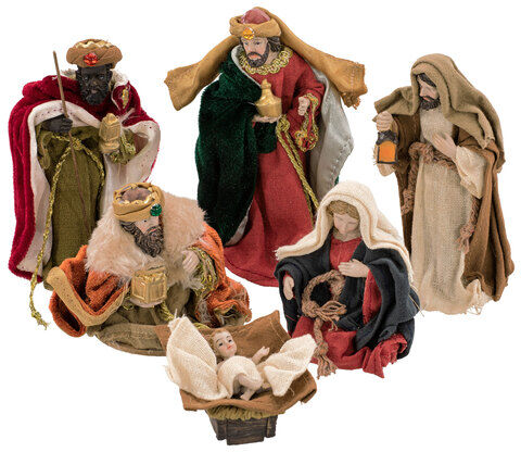 Krippenfiguren mit Stoffbekleidung, 4–13cm