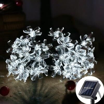 Inspired Living Solar Sakura Fairy Lights Waterproof Cherry Blossom Outdoor String Lights For Garden & Wedding Decor white