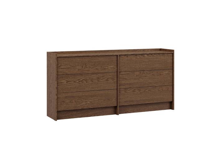 Petits-meubles Kommode Japandi Dunkles Holz, Braun, Holzwerkstoff, 6 Schubladen, 184x90x38 cm, Kleinmöbel, Kommoden