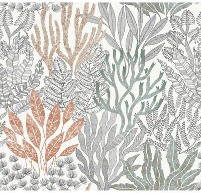York Wallcoverings Coral Leaves Coral Black Wallpaper