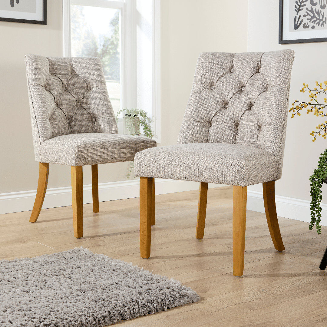 Ophelia & Co. Samara Pair of Fabric Upholstered Tufted Dining Chairs Natural 93cm H X 54.5cm W X 65cm D