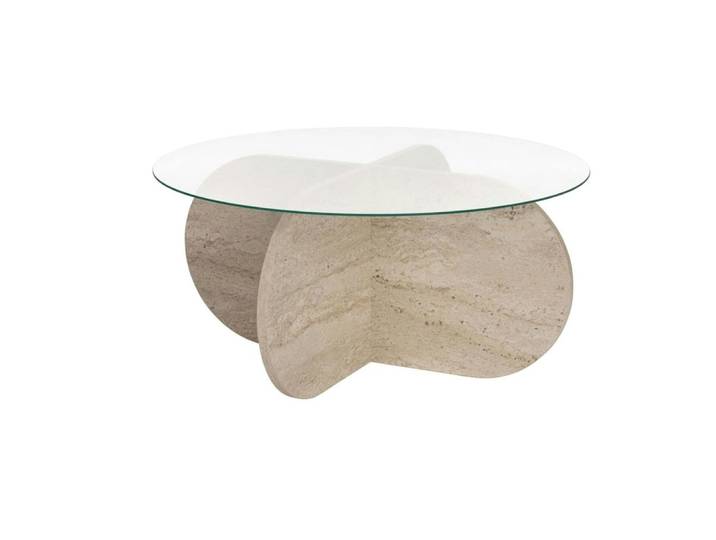 Table basse ronde en verre décor tavertin