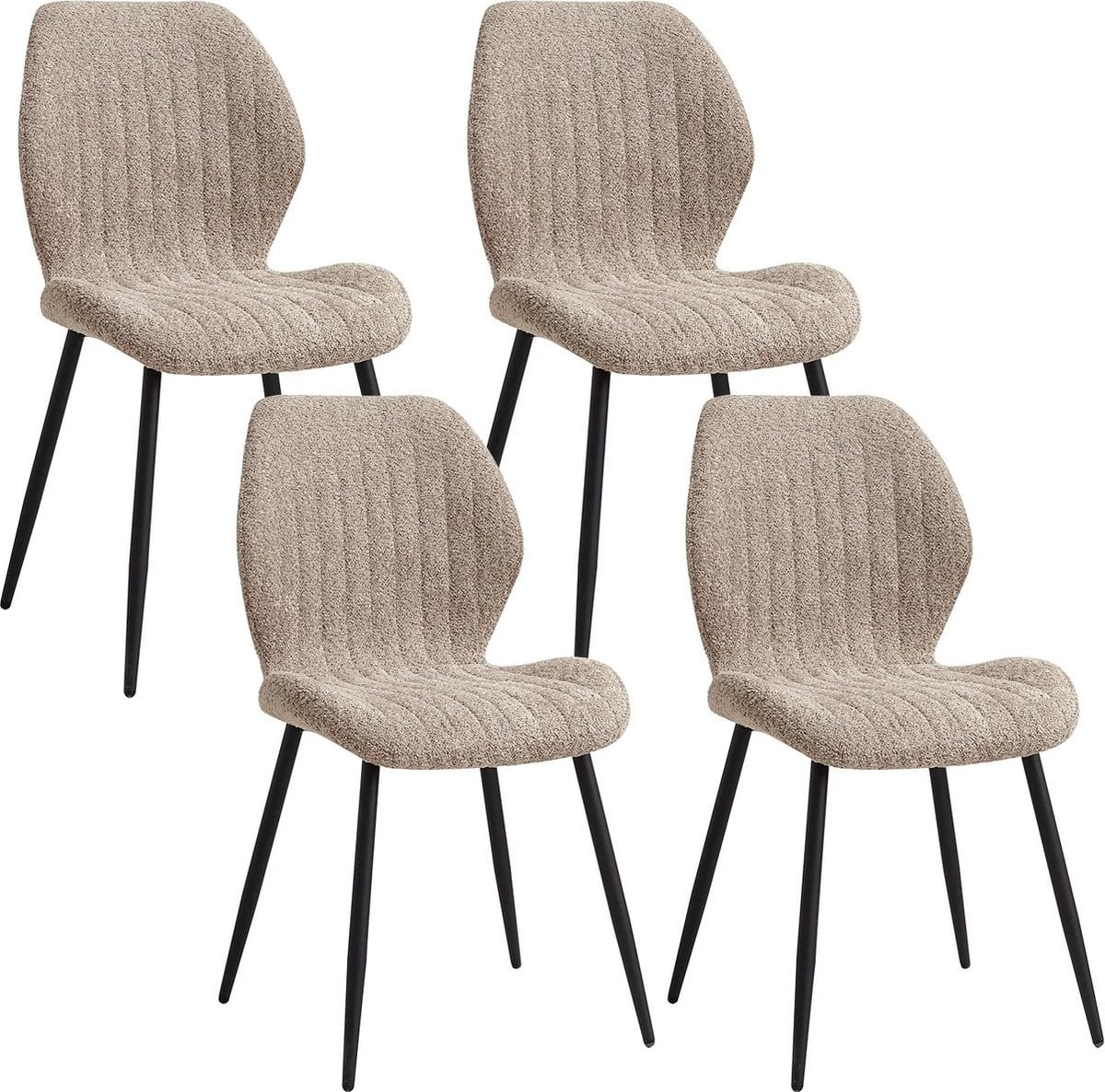 RM Store Set van 4 Moderne Eetkamerstoelen in Nordic Stijl met Gewatteerde Zitting en IJzeren Poten - Beige